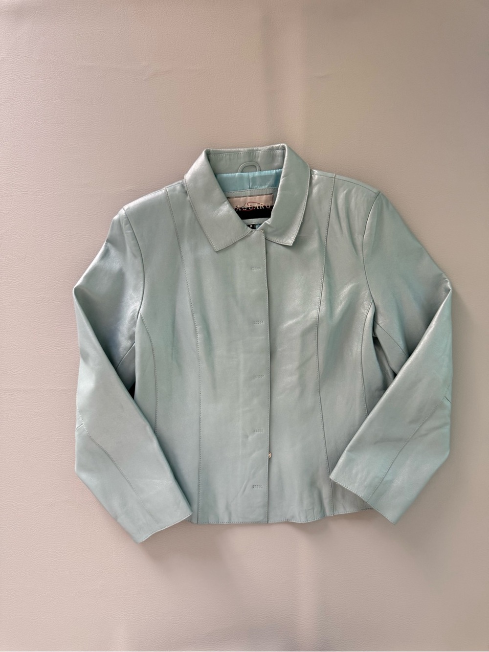 Vintage 90s Shimmer Blue Leather Jacket Blazer Women’s size Medium Snap